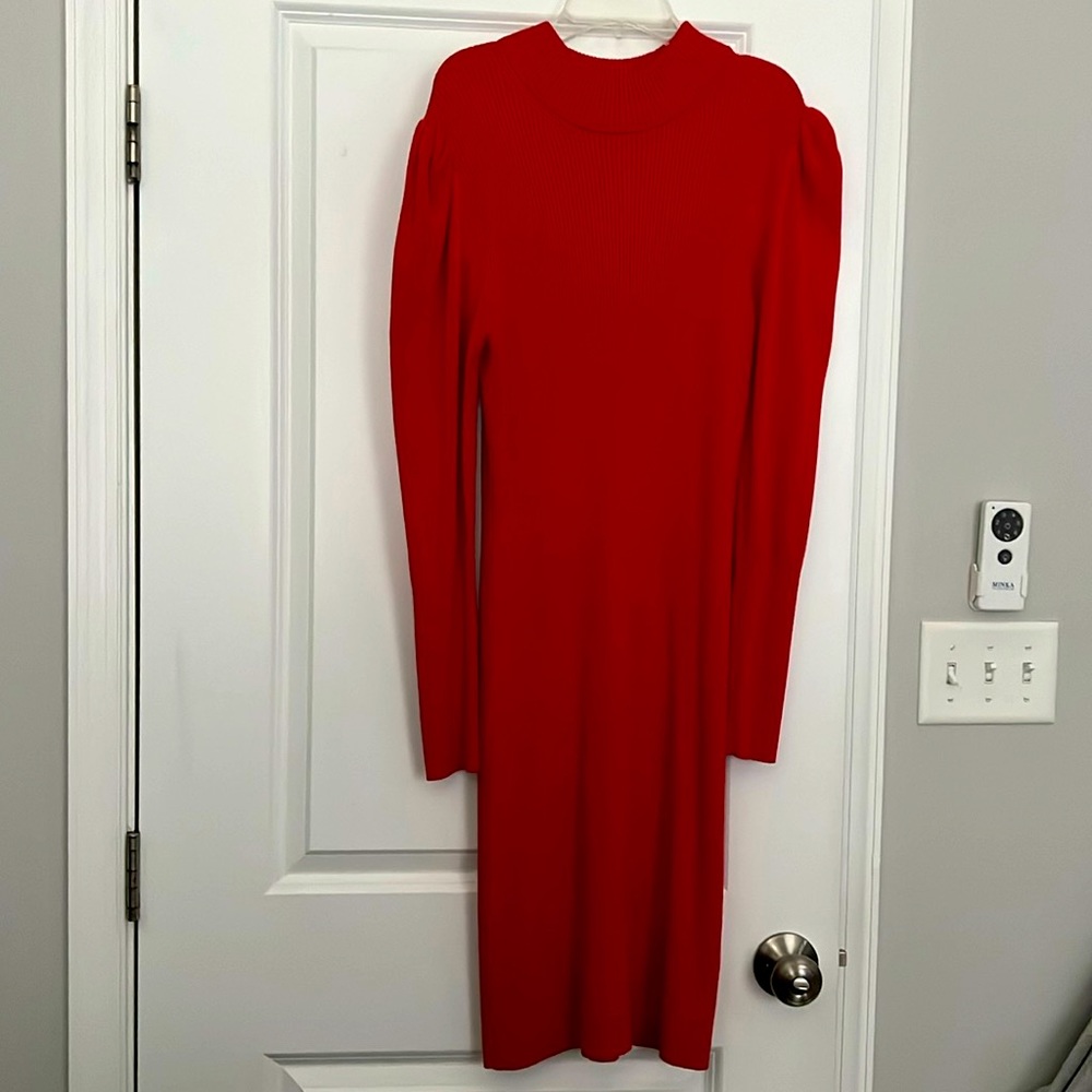 Red Ribbed sweater dress